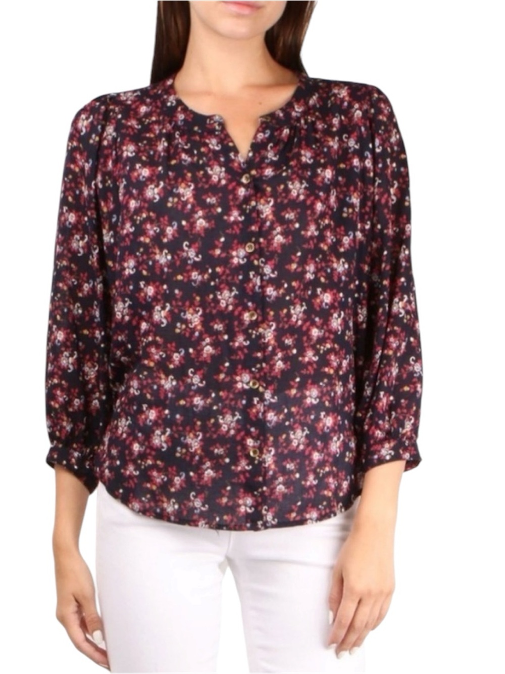 XÍRENA Lenox Shirt Secret Garden Floral Print 100% Cotton Gauze Medium